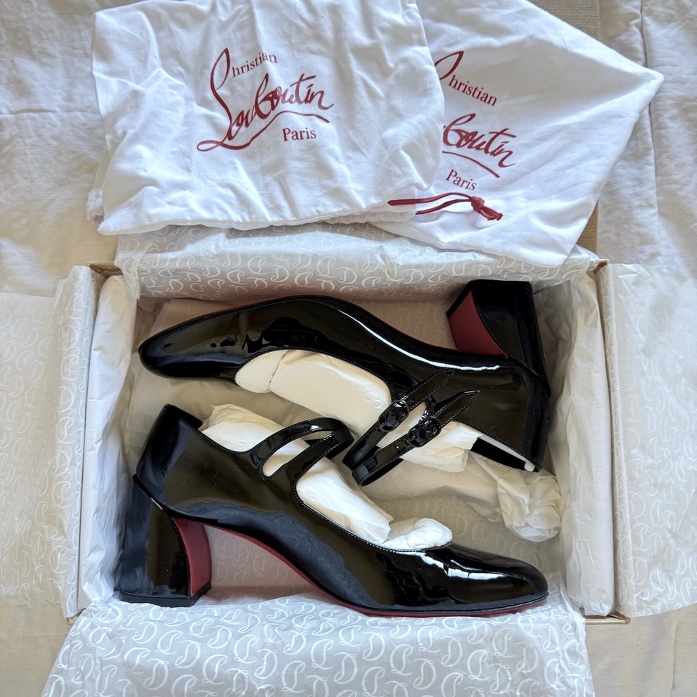 Christian Louboutin Miss Jane 55 Black Patent Leather Mary Jane Heels 40/ 9.5/10